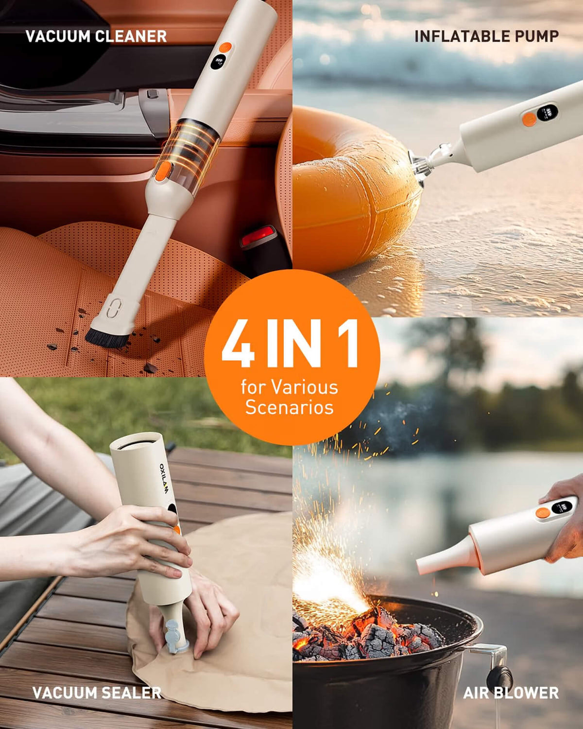 OXILAM 4-in-1 Cordless Car Vacuum – 14000Pa High Power